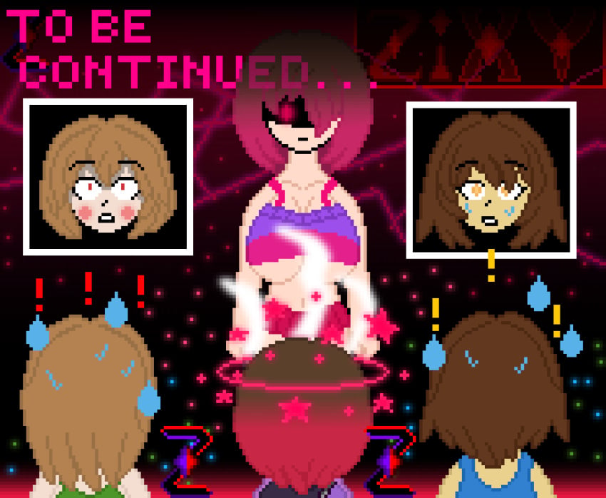 ! 2d 2futas 2girls annoyed_expression bete_noire big_breasts chara dizzy female female_only frisk glitchtale multiple_girls overheated pixel_art self_upload sweat sweatdrop tagme targeting to_be_continued undertale undertale_(series) undertale_au z!betty zixy