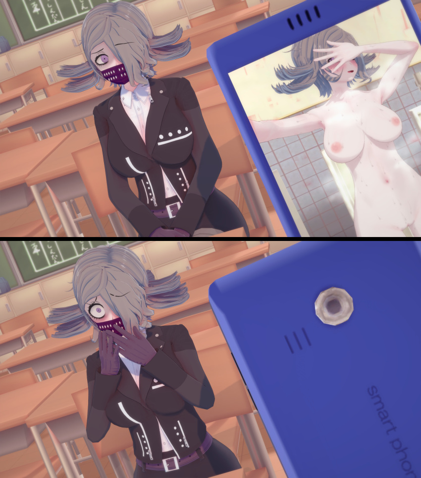 3d blush breasts caught completely_nude completely_nude_female danganronpa danganronpa_3 embarrassed embarrassed_nude_female enf exposed_breasts exposed_pussy female kimura_seiko koikatsu large_breasts nude nude_selfie phone pussy selfie straight_hair ultimateenf