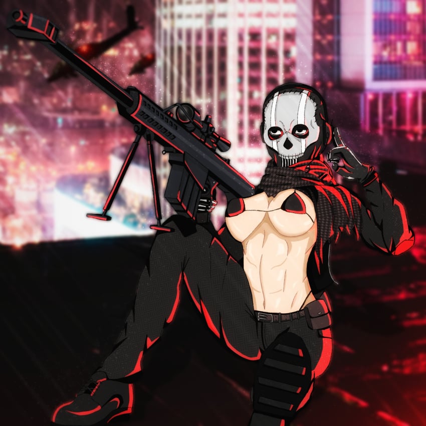 activision army bra breasts call_of_duty call_of_duty_modern_warfare_2_(2022) clothing genderswap_(mtf) ghost_(modern_warfare_2) giorgio_117 mask rule_63 simon_riley skull skull_head skull_mask sniper sniper_rifle