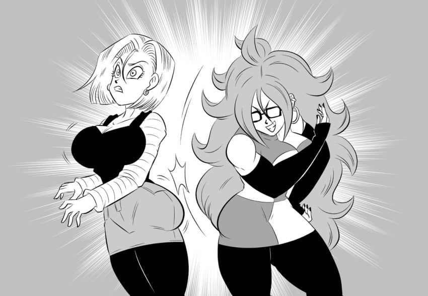 2girls android_18 android_21 android_21_(human) ass ass_slap big_ass buenos_dias_mandy dragon_ball dragon_ball_super dragon_ball_z female female_only fully_clothed funsexydragonball multiple_girls spanking vomi_(dragon_ball) yuri