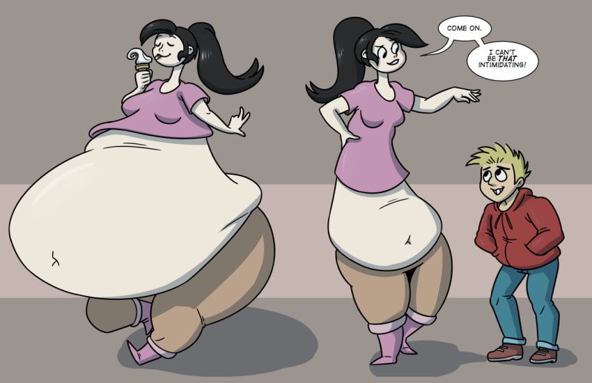 1boy 1girls big_breasts bonusart chubby_chaser couple couple_(romantic) eating fat fat_fetish food girlfriend huge_belly ice_cream size_difference taller_girl weight_gain wide_hips