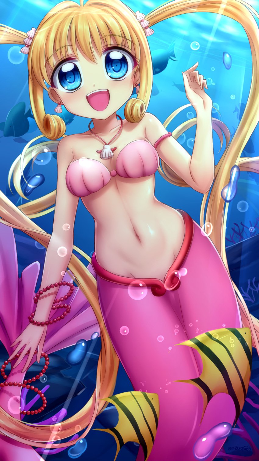 blonde_hair blue_eyes lucia_nanami mermaid mermaid_girl mermaid_melody_pichi_pichi_pitch mermaid_position mermaid_tail nanami_lucia pink_tail seductive seductive_eyes seductive_look seductive_smile skywalker underwater