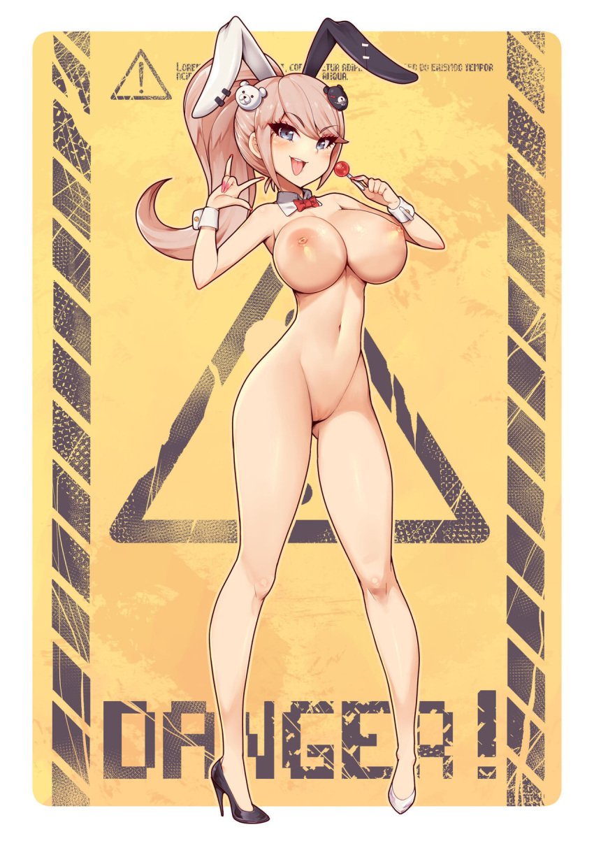 alternate_version_available breasts bunny_ears completely_nude completely_nude_female danganronpa danganronpa:_trigger_happy_havoc danganronpa_1 exposed_breasts female_only high_heels high_heels_only huge_breasts junko_enoshima large_breasts lollipop naked_footwear pussy shoes shoes_only smooth_skin thighs useless_clothing virus-g