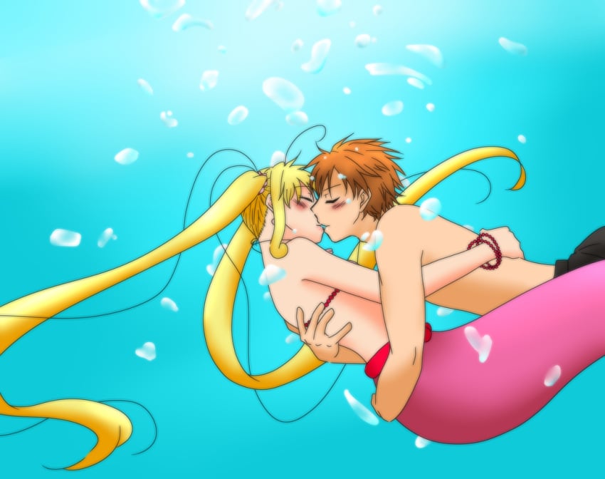 1boy 1girls blonde_hair blue_eyes female kaito_doumoto lucia_nanami male mermaid mermaid_girl mermaid_melody_pichi_pichi_pitch mermaid_tail merman nanami_lucia pink_tail png underwater