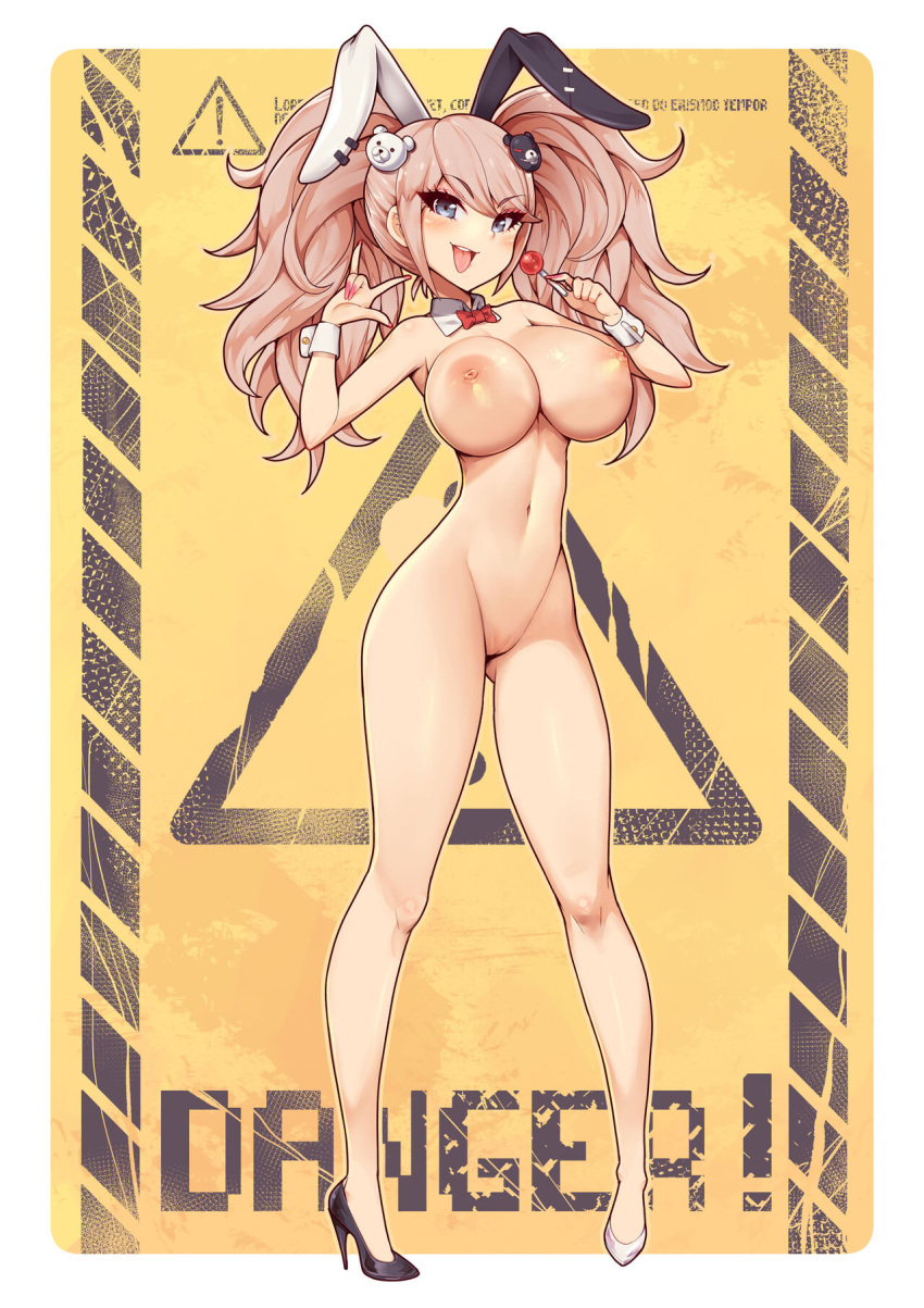 alternate_version_available breasts bunny_ears completely_nude completely_nude_female danganronpa danganronpa:_trigger_happy_havoc danganronpa_1 exposed_breasts female_only high_heels high_heels_only huge_breasts junko_enoshima large_breasts lollipop naked_footwear pussy shoes shoes_only straight_hair thighs useless_clothing virus-g