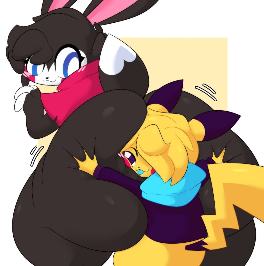 anthro ass big_ass ekkokenight face_in_ass mime_(ekkokenight) oc pikachu pokémon_(species) pokemon tagme