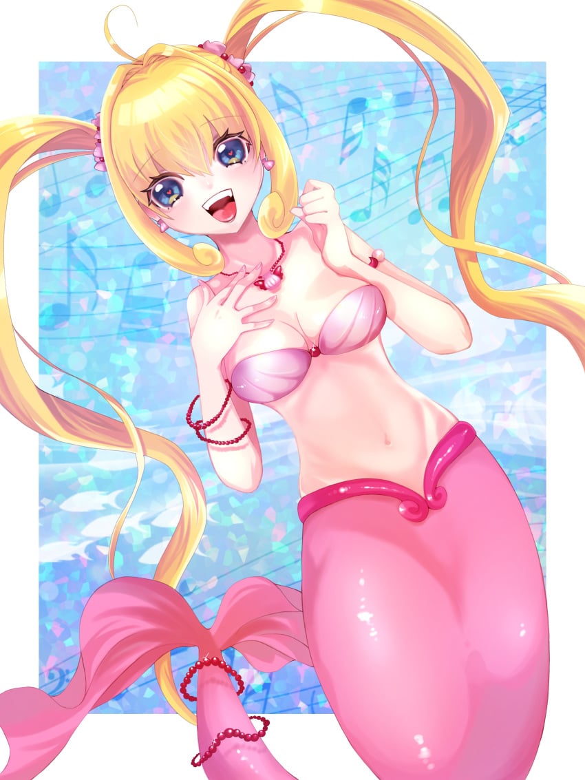 blonde_hair blue_eyes lucia_nanami mermaid mermaid_girl mermaid_melody_pichi_pichi_pitch mermaid_tail momoman nanami_lucia pink_tail