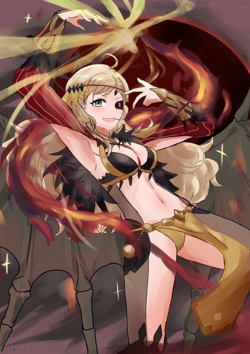 1girls ahoge alternate_costume armpits bangs bat_wings black_feathers blonde_hair bodystocking book breasts circlet cleavage detached_collar feathers fee_(oskna1) female female_only fire_emblem fire_emblem_fates fire_emblem_heroes floating_clothes grey_eyes hair_ornament heel-less_legwear highres holding holding_book inner_thighs kneehighs long_hair looking_at_viewer magic medium_breasts metal_boots navel nintendo o-ring official_alternate_costume open_mouth ophelia_(fire_emblem) ophelia_(starlit_maiden)_(fire_emblem) panties pantyhose pelvic_curtain puffy_sleeves shoulder_pads socks solo sparkle swept_bangs teenager underwear wings yellow_panties