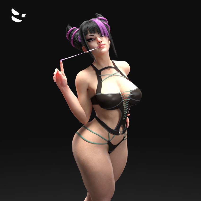 1girls 3d abs absurd_res absurdres asian asian_female asymmetrical_bangs bangs bare_arms bare_legs bare_skin bare_thighs big_breasts black_hair breasts busty capcom child_bearing_hips clothed clothing eyelashes eyeliner eyeshadow female female_focus female_only fingerless_gloves fingernails fit fit_female gloves gm_studios gum hi_res high_resolution highres hips juri_han large_breasts large_filesize lipstick looking_at_viewer makeup medium_hair navel pink_hair purple_eyes shoulder_length_hair skimpy skimpy_clothes solo solo_female solo_focus stomach street_fighter street_fighter_6 thick_thighs thighs toned toned_arms toned_body toned_female twin_buns two_tone_hair very_high_resolution