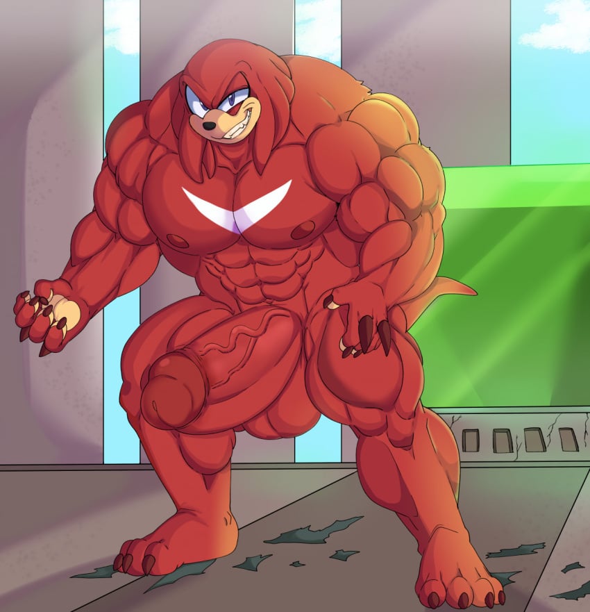 anthro balls big_balls big_muscles big_penis boner echidna erection furry heyimteedo knuckles_the_echidna male male_only muscles penis red_body sega solo solo_male sonic_(series) sonic_the_hedgehog_(series)