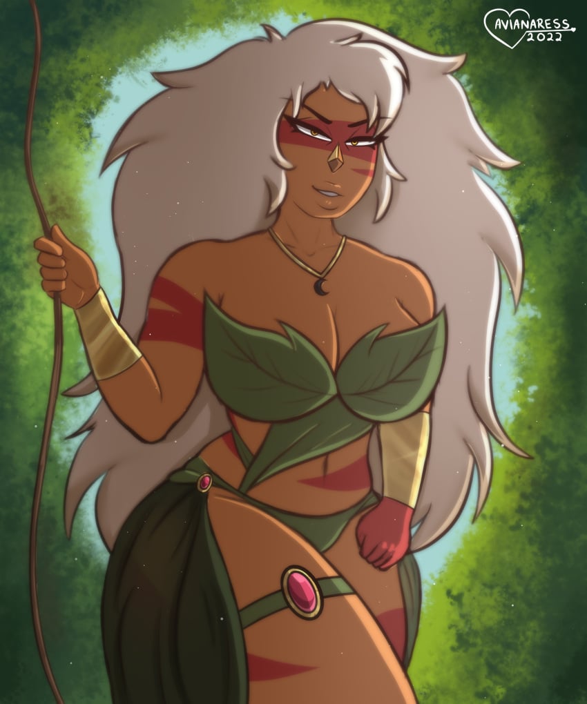 1girls avianaress blonde_hair curvy curvy_body curvy_female curvy_figure fluffy_hair goddess jasper_(steven_universe) leaves lingerie long_blonde_hair long_hair muscles muscular muscular_female outside slim_thick slim_waist steven_universe stripes