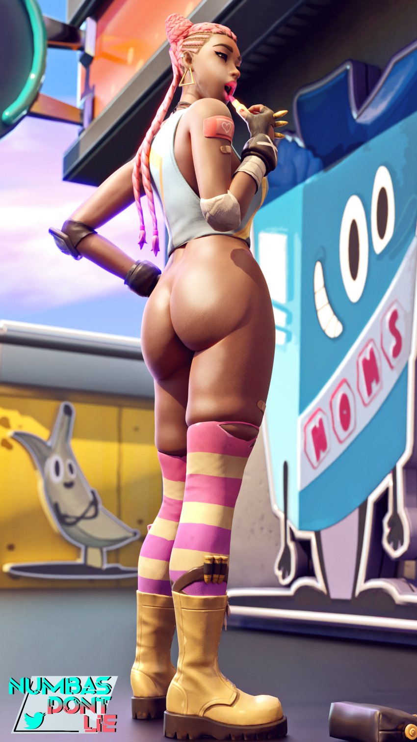 1girls applying_lipstick bottomless fortnite kiara_k.o_(fortnite) long_hair pink_hair thenumbersdon'tlie