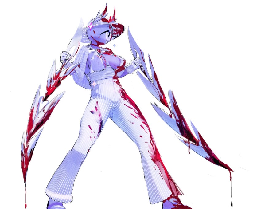 1girls big_breasts blood countryhumans countryhumans_girl exposed_breasts goes_hard happy_female oceanic_pallete pose sword united_nations_(countryhumans)