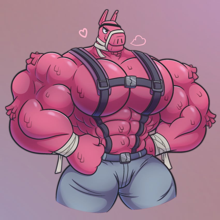 animate_inanimate anthro bara barazoku darkpolari eyepatch fortnite fortnite:_battle_royale gay heart lt._john_llama male_only muscular piñata pink_fur tagme