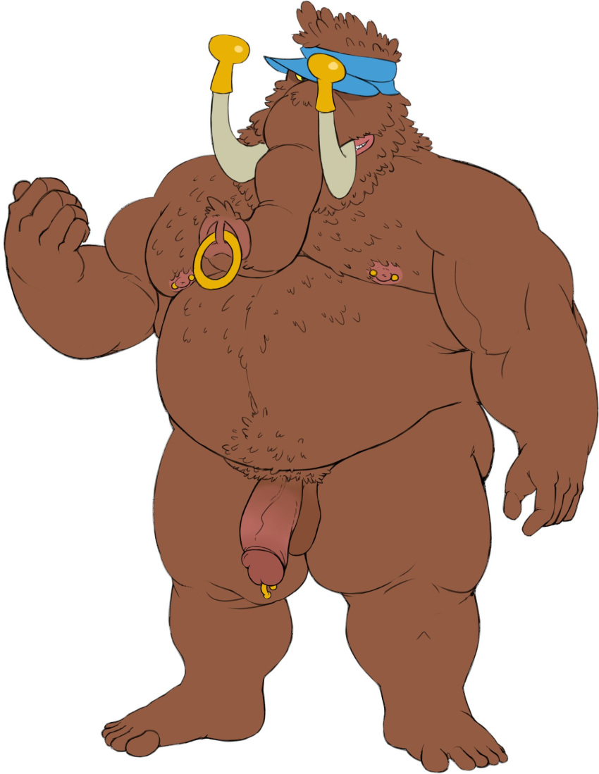 2022 anthro balls belly big_belly brown_body cartoon_network chowder_(series) elephant elephantid facial_piercing flaccid gazpacho_(chowder) genital_piercing genitals hi_res humanoid_genitalia humanoid_penis male male_only mammal moobs nipples nose_piercing nose_ring overweight overweight_male penis penis_piercing piercing prince_albert_piercing proboscidean ring_piercing solo wkd