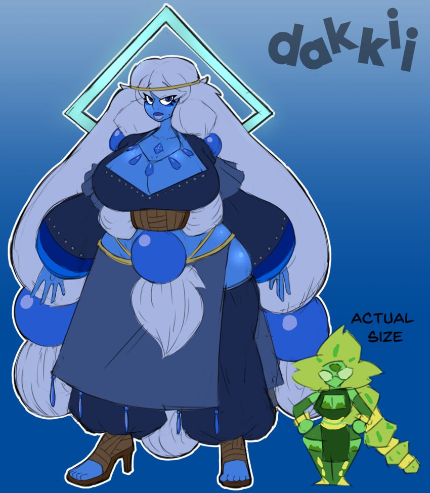 big_breasts blue_diamond_(steven_universe) blue_skin dakkii gem_(species) glasses green_skin grey_hair gypsy heels huge_breasts long_hair long_sleeves necklace peridot_(steven_universe) shortstack size_comparison steven_universe tall_female unusual_pupils wide_hips yellow_hair