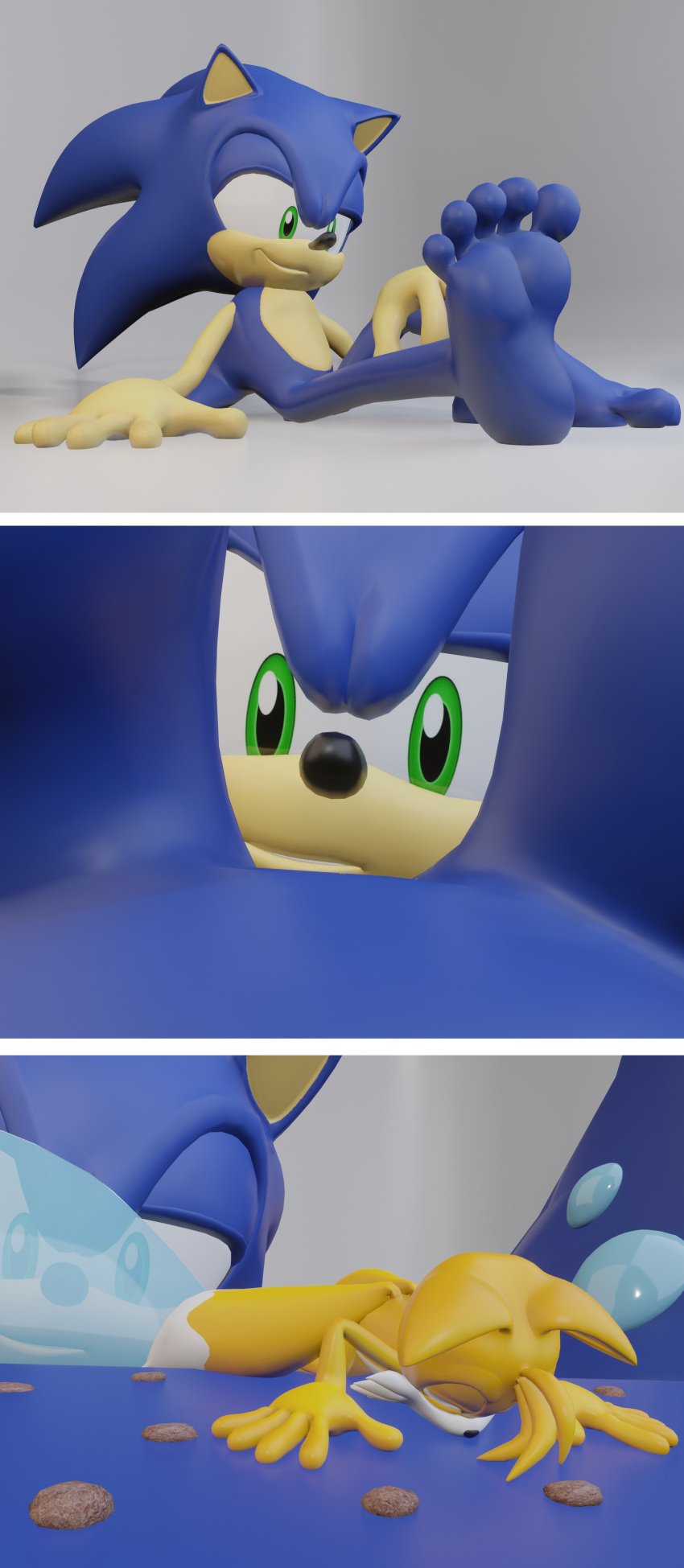 3d_(artwork) 5_toes absurd_res anthro ask-macro-rookie barefoot between_toes digital_media_(artwork) duo feet foot_fetish foot_focus hi_res humanoid_feet macro male male/male micro sega soles sonic_(series) sonic_the_hedgehog sonic_the_hedgehog_(series) tails toes