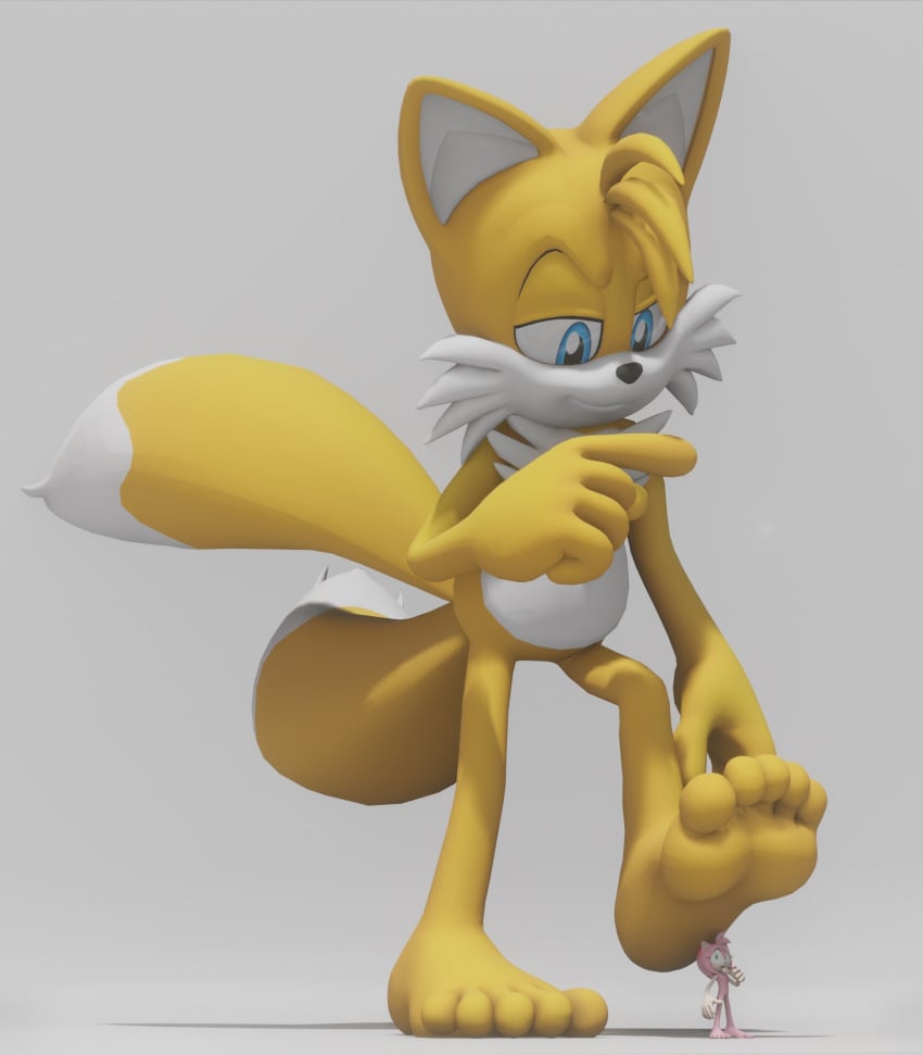 3d_(artwork) 5_toes amy_rose anthro ask-macro-rookie barefoot digital_media_(artwork) duo feet female foot_fetish foot_focus hi_res humanoid_feet macro male male/female micro miles_prower nude sega soles sonic_(series) sonic_the_hedgehog_(series) tails tails_the_fox toes underfoot