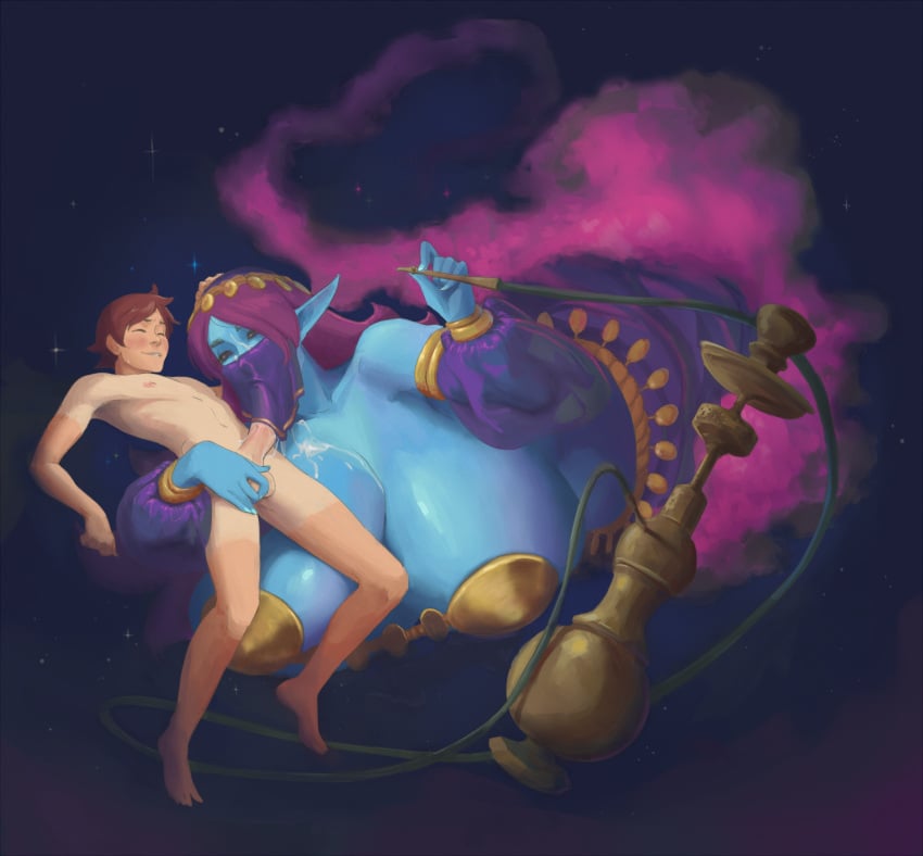 1boy 1girls balls big_breasts blowjob blue_body blue_skin breasts brown_hair closed_eyes clothed clothed_female clothed_female_nude_male clothed_sex cloud_meadow djinn evan_(cloud_meadow) fellatio fellatio_under_mask fellatio_under_veil female femdom genie genie_girl hookah huge_breasts human koboldmaki larger_female long_ears male male/female malesub monster_girl mouth_veil nude nude_male oral oral_penetration oral_sex oversized_oral penis penis_in_mouth pointy_ears short_hair size_difference smaller_male tagme tanline tanlines veil