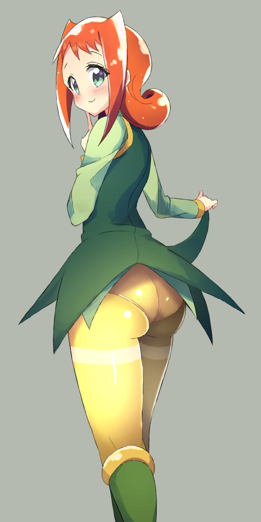 1girls ally_(puyo_puyo) ass big_ass green_eyes huge_ass large_ass looking_back orange_hair puyo_puyo sega skirt skirt_lift smile thick_thighs thighs