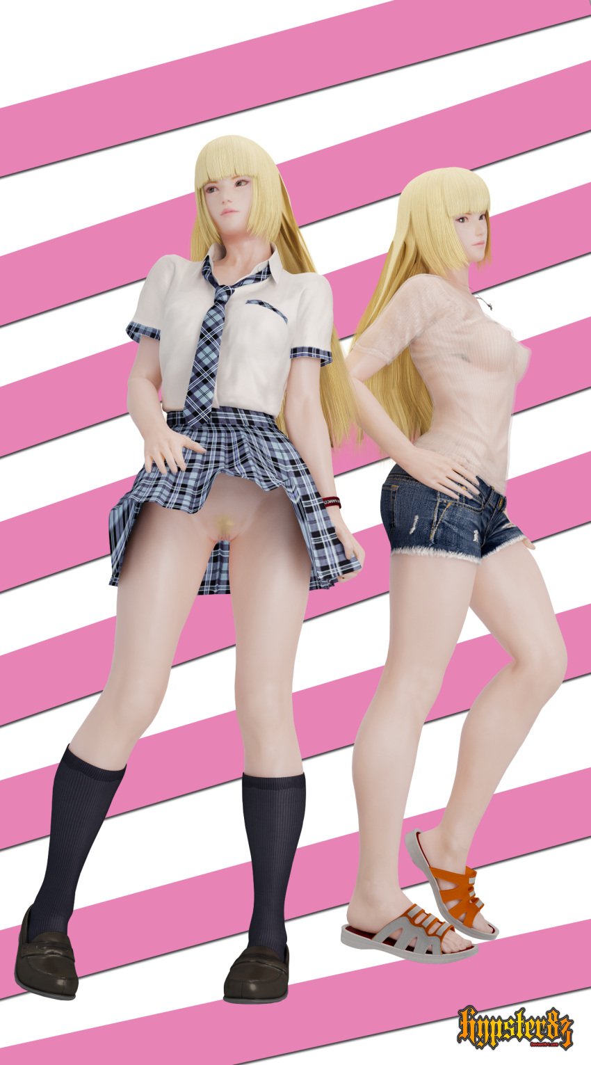 1girls 3d alternate_costume athletic athletic_female blonde_hair breasts busty emilie_de_rochefort erect_nipples female female_focus female_only flashing flashing_pussy going_commando hourglass_figure hypster83 kneehighs kneesocks legs loafers long_legs medium_breasts multiple_views nipple_bulge presenting presenting_pussy pubes pubic_hair pussy sandals school_uniform schoolgirl see-through shoes shorts sideboob skirt_lift socks solo standing tagme tall tall_female tall_girl tekken thighs upskirt vagina wide_hips