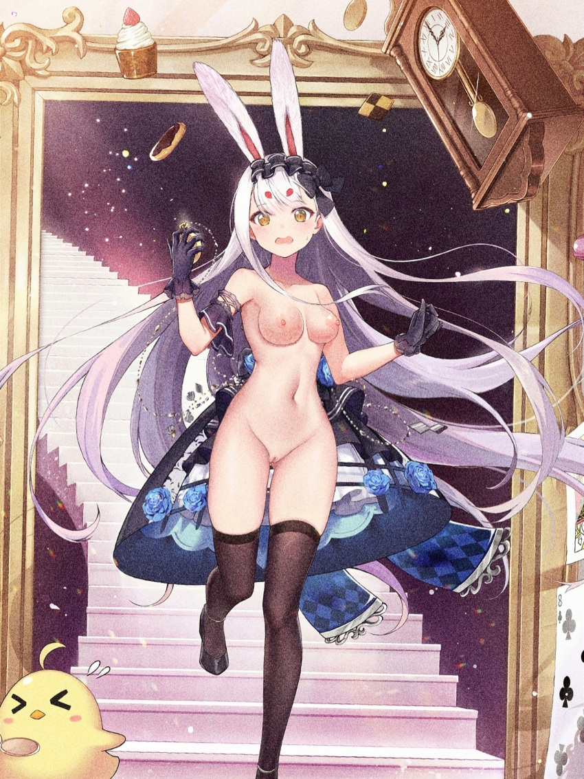 azur_lane black_gloves breasts high_heel_shoes no_panties pussy shimakaze_(azur_lane) stockings uncensored