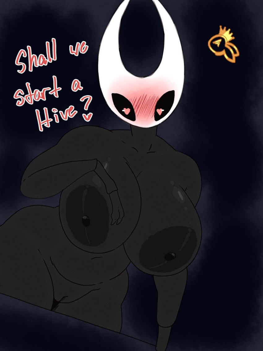 1girls areola areolae big_breasts black_areola black_body black_nipples english_text female female_only heart-shaped_pupils hollow_knight hornet_(hollow_knight) insects klng_duncan pussy voluptuous zeromccall