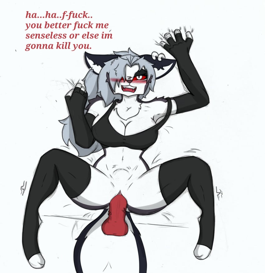 anthro armpits big_breasts blush breasts bulge canid canid_demon clothing comic demon duo english_text female hellhound helluva_boss hi_res legwear loona_(helluva_boss) male male/female mammal pace-maker penetration stockings stomach_bulge text vaginal_penetration