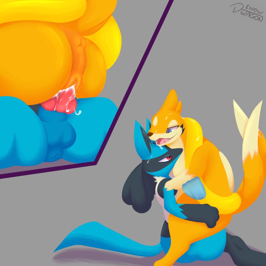 absurd_res anthro duo female feral floatzel generation_4_pokemon hi_res interspecies knowdwagon lucario male male/female nintendo pokemon pokemon_(species) pokephilia video_games