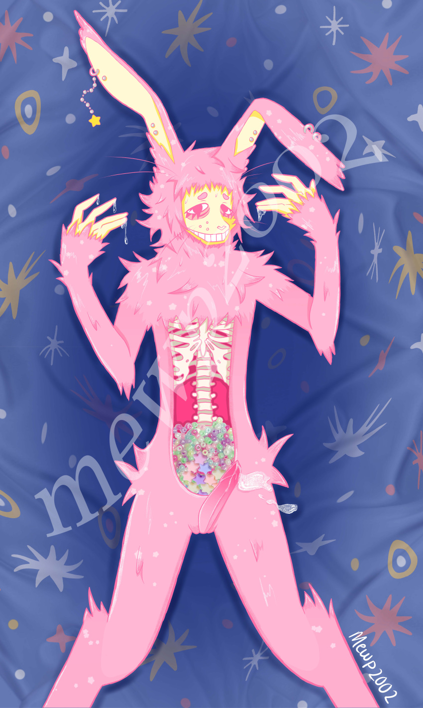 absurd_res anthro bared_teeth bed bodily_fluids body_pillow bone circle_eyebrows cum cum_on_hand cum_on_self cumshot cuntboy cuntboy_only cuntboy_sans_balls cute_expression cute_eyes dakimakura_pose dewlap_(anatomy) digital_drawing_(artwork) digital_media_(artwork) digitigrade doll ejaculation erection exposed_bone eye_bags eyebrows fluffy fluffy_chest fluffy_ears fluffy_hair fur furniture genital_fluids genitals girly glitter glossy_hair gynomorph hair herm hermaphrodite hi_res intersex lagomorph leporid long_ears looking_at_viewer looking_pleasured lying male male_only maleherm mammal markings mewp2002 multi_genitalia neck_tuft needy on_back on_bed orgasm_face penis penis_clitoris permanent_smile pillow pink_body pink_eyelashes pink_eyes pink_fur pink_hair pink_penis plushie plushie-like pussy rabbit rib_cage ribs skeleton solo solo_focus sweat sweatdrop teeth teeth_showing teeth_visible tuft whisker_markings whisker_spots whiskers