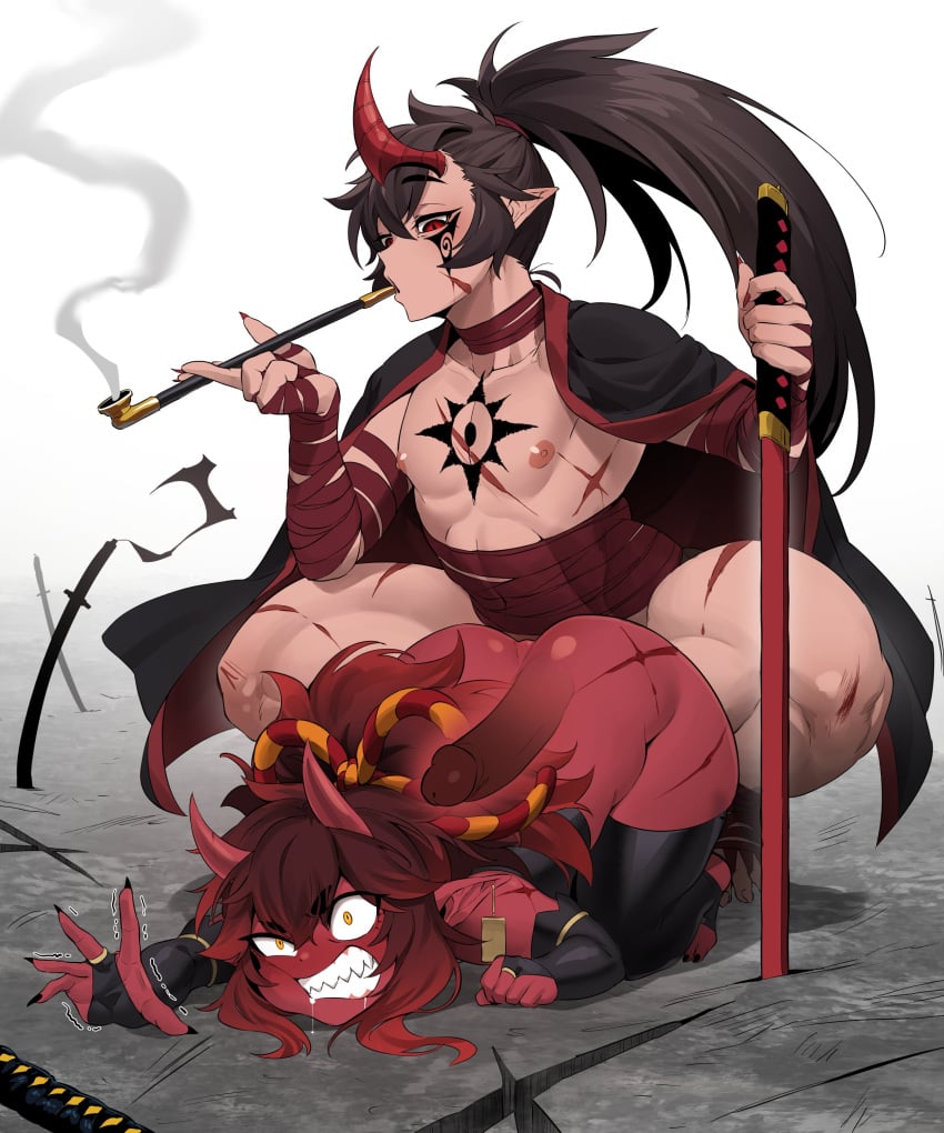 absurd_res ain(in) anal anal_sex areola asian_mythology clenched_teeth demon demon_humanoid demon_king demon_king_(in) demon_king_(in_30000) duo east_asian_mythology femboy femboydom genitals glans hair hi_res holding_object horn horned_humanoid humanoid humanoid_genitalia humanoid_on_humanoid humanoid_penetrated humanoid_penetrating humanoid_penetrating_humanoid humanoid_penis humanoid_pointy_ears in_30000 internal japanese_mythology katana kiseru long_hair male male/male male_penetrated male_penetrating male_penetrating_male melee_weapon mythology nipples not_furry oni penetration penile penile_penetration penis penis_in_ass scar sex sharp_teeth smoking smoking_pipe sword teeth weapon youkai