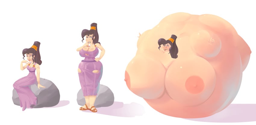 1girls 2018 absurd_res absurdres big_breasts blush breast_expansion brown_hair butt_expansion commission digital_media_(artwork) disney erect_nipples female female_focus hercules_(disney) hi_res high_resolution highres hip_expansion human_only inflation megara nipples not_furry not_furry_focus nude picking_teeth simple_background sitting sitting_on_rock sneakyalbatross spherical_inflation sunken_head sunken_limbs tagme white_background