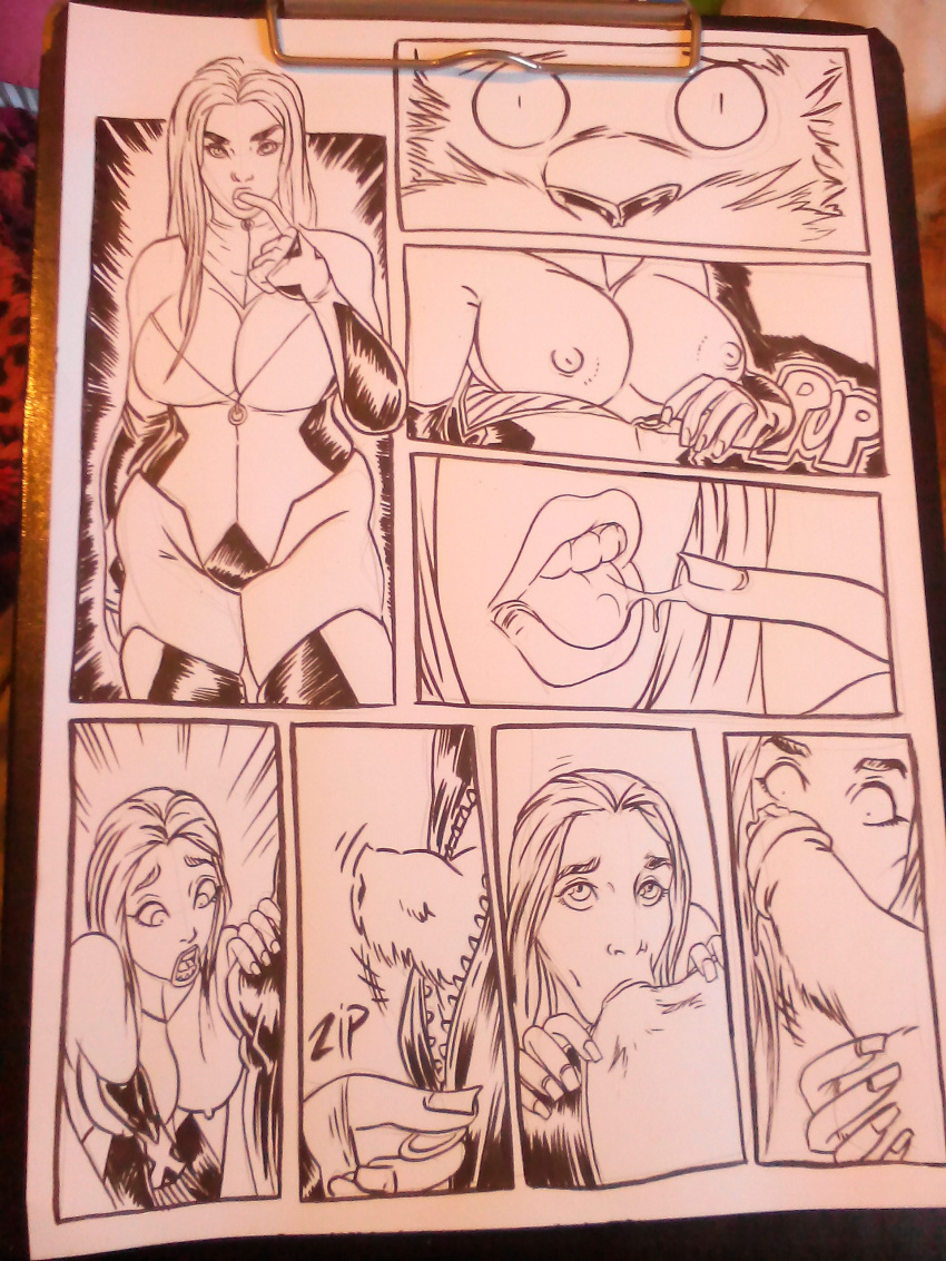 1boy 1girls beast_(x-men) black_and_white blowjob breasts breasts_out curvy curvy_female emma_frost female fur furry_penis hank_mccoy hourglass_figure huge_breasts impractical_clothing male marvel marvel_comics new_x-men rudetoons straight_hair topless topless_female white_queen x-men