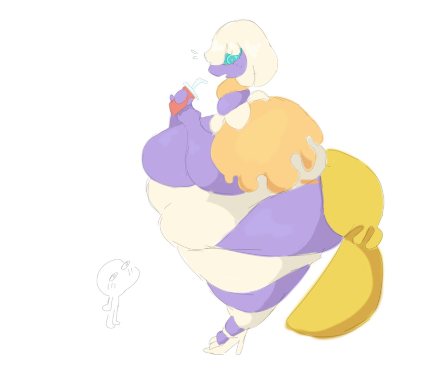 beverage breasts cuespatra espathra fat featureless_breasts huge_ass huge_breasts human larger_female m0olns male morbidly_obese morbidly_obese_female nintendo obese pokémon_(species) pokemon size_difference smaller_male thick_thighs video_games