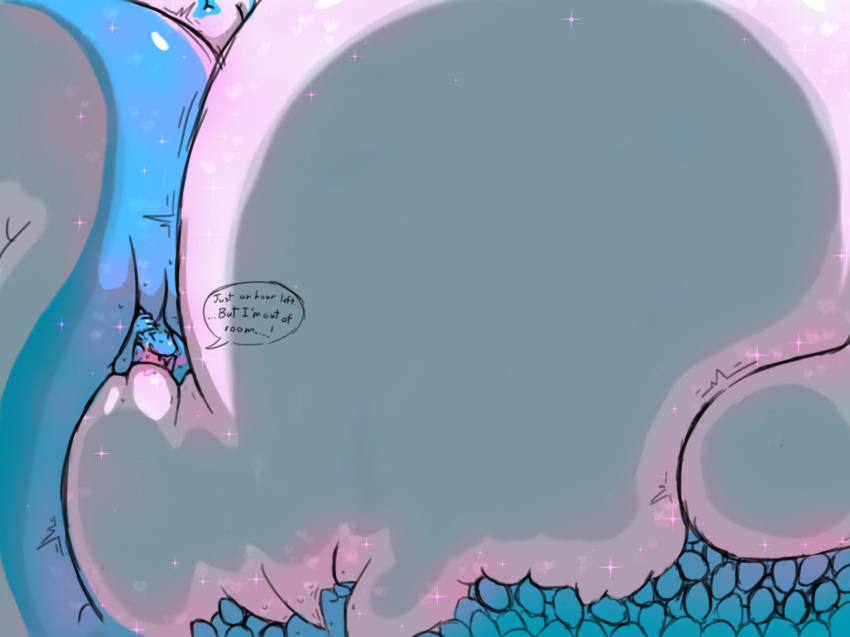 2022 anthro balls belly belly_squish big_balls big_belly blue_body blue_egg bodily_fluids breath_cloud claws closed_eyes dialogue egg egg_inflation emanata english_text excessive_eggs firo_(firolina) firolina fumes futanari genitals glistening herm hi_res huge_balls hyper hyper_balls hyper_belly hyper_genitalia hyper_tail immobile intersex invisible_wall pheromones scent_dragon solo sparkles speech_bubble squish struggling stuck sweat tail_squish text tight_space white_body