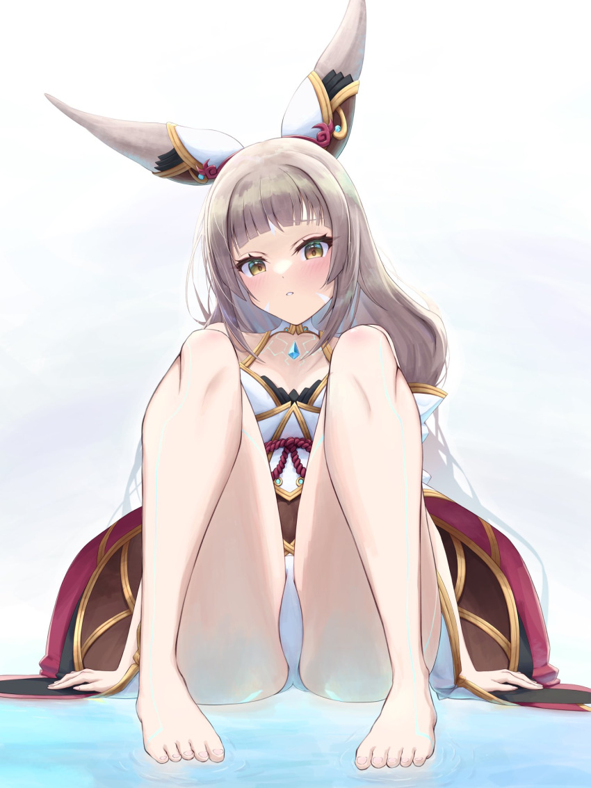 1girls catgirl grey_hair long_hair looking_at_viewer nia nia_(blade) nia_(xenoblade) nintendo okazu2010015 pantyshot sitting small_breasts solo solo_female thighs xenoblade_(series) xenoblade_chronicles_2 yellow_eyes