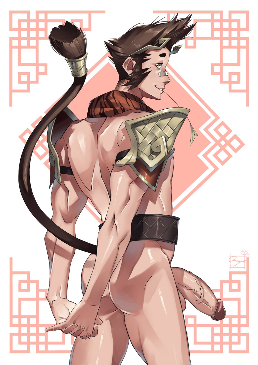 ass big_cock big_penis boner butt chinese_zodiac erect_penis erection hard_on huge_cock huge_penis looking_at_viewer looking_back male male_only monkey_(chinese_zodiac) monkey_tail muscles muscular muscular_male suzumeyaoi veiny_penis year_of_the_monkey zodiac