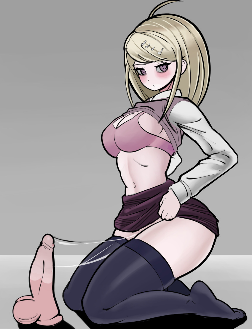 1girls akamatsu_kaede alternate_version_available big_breasts blush bra breasts danganronpa danganronpa_v3 dildo masturbation no_panties pink_bra pussy_juice school_uniform sex_toy shirt_lift straight_hair thighhighs thighs trizzz uncensored