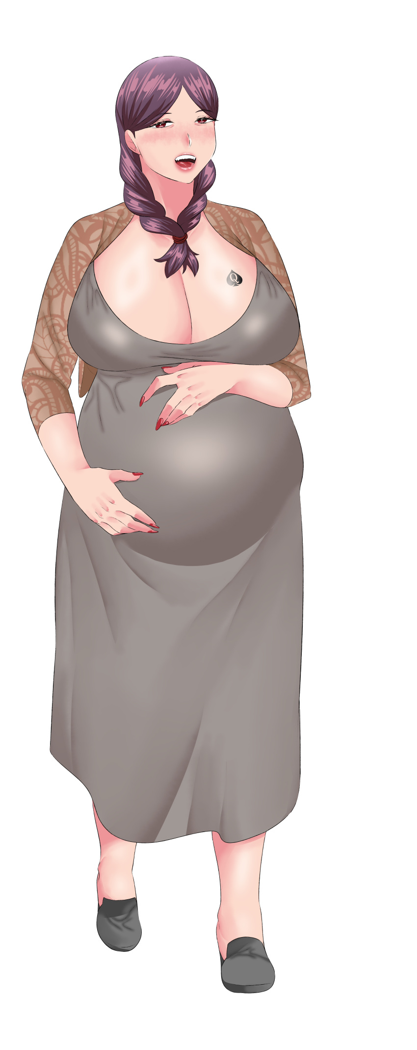 1girls mature_female neko_plus netorare original original_character pregnant queen_of_spades tattoo white_background