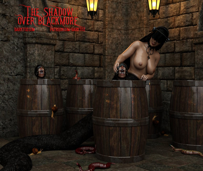 1girls 2boys 3d barrel blindfold bondage captive captured darktoz dominatrix femdom gag gagged human humanoid humansub humiliation lamia light-skinned_male light_skin malesub mature mature_female mc_(tsob) monster mouth_open prison prisoner restrained slug slug_girl stationary_restraints the_shadow_over_blackmore tied tied_up