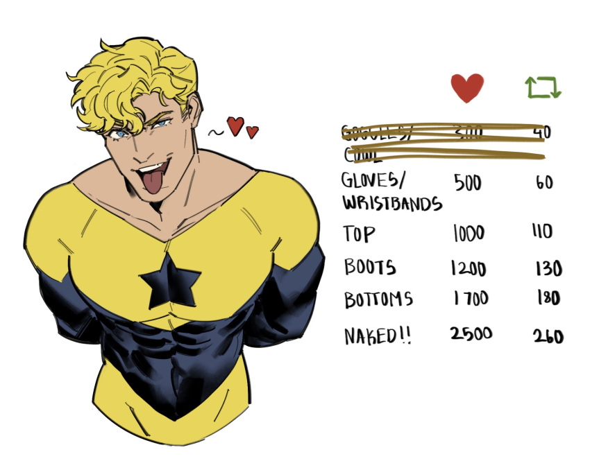 booster_gold dc english_text heart looking_at_viewer male male_only melonnabab michael_carter muscles muscular muscular_male strip_game superhero tongue_out