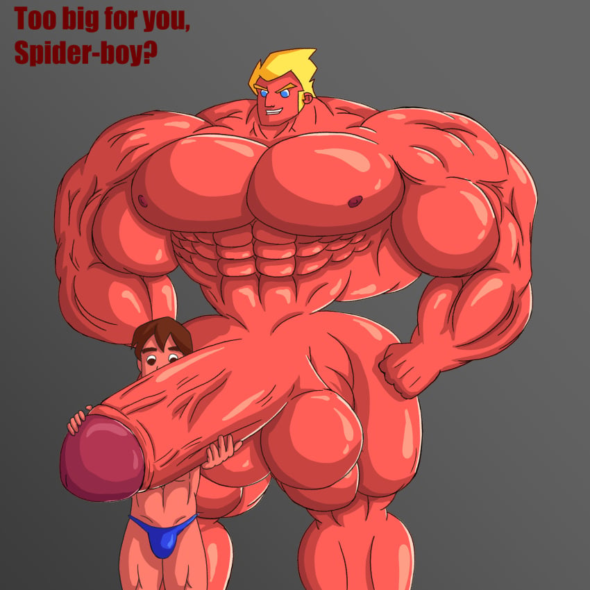 2022 2boys dick eddie_brock english_text huge_balls huge_cock imafrnin male_only marvel muscle muscles muscular muscular_male peter_parker size_difference spider-man_(series) straight_hair the_spectacular_spider-man yaoi