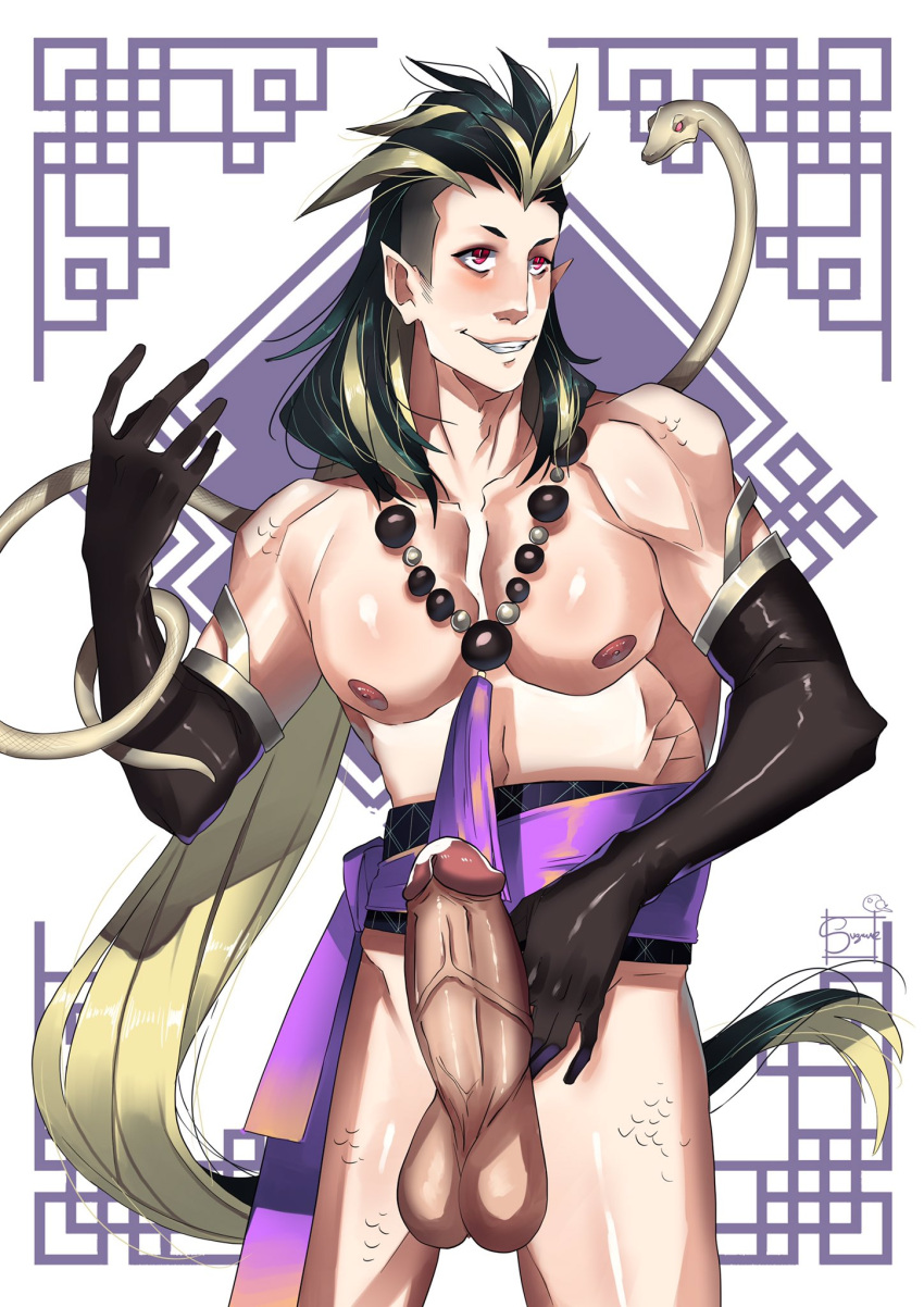 big_penis chinese_zodiac erect_penis erection hard_on huge_cock huge_penis long_hair male male_only muscles muscular muscular_male snake_(chinese_zodiac) snake_eyes snake_tail suzumeyaoi thick_penis veiny_penis year_of_the_snake zodiac