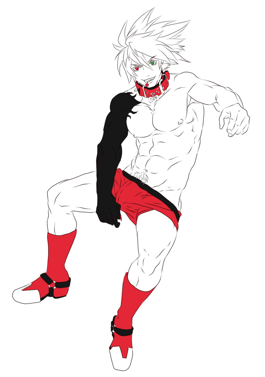 blazblue collar heterochromia ragna_the_bloodedge underwear white_hair