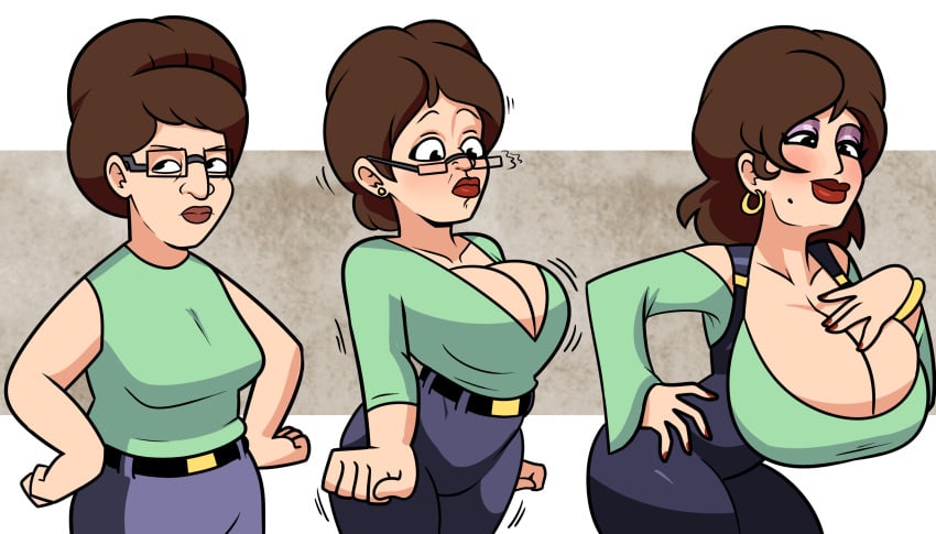 1girls 2019 ass ass_expansion big_breasts bimbo bimbofication black_eyes blue_pants bracelet breast_expansion breast_focus breasts breasts_bigger_than_head brown_hair cleavage clothing_transformation commission digital_media_(artwork) ear_piercing earrings eyeshadow female female_focus female_only glasses hair_growth hi_res high_resolution highres hourglass_expansion hourglass_figure huge_breasts human_only jeans king_of_the_hill lip_expansion lips lipstick long_sleeves mental_transformation milf milfification mole nail_polish no_irises not_furry not_furry_focus overalls painted_nails peggy_hill red_lipstick red_nails shirt shoulderless_shirt simple_background superspoe thick_thighs thigh_expansion thighs transformation transformation_sequence v-neck western_art