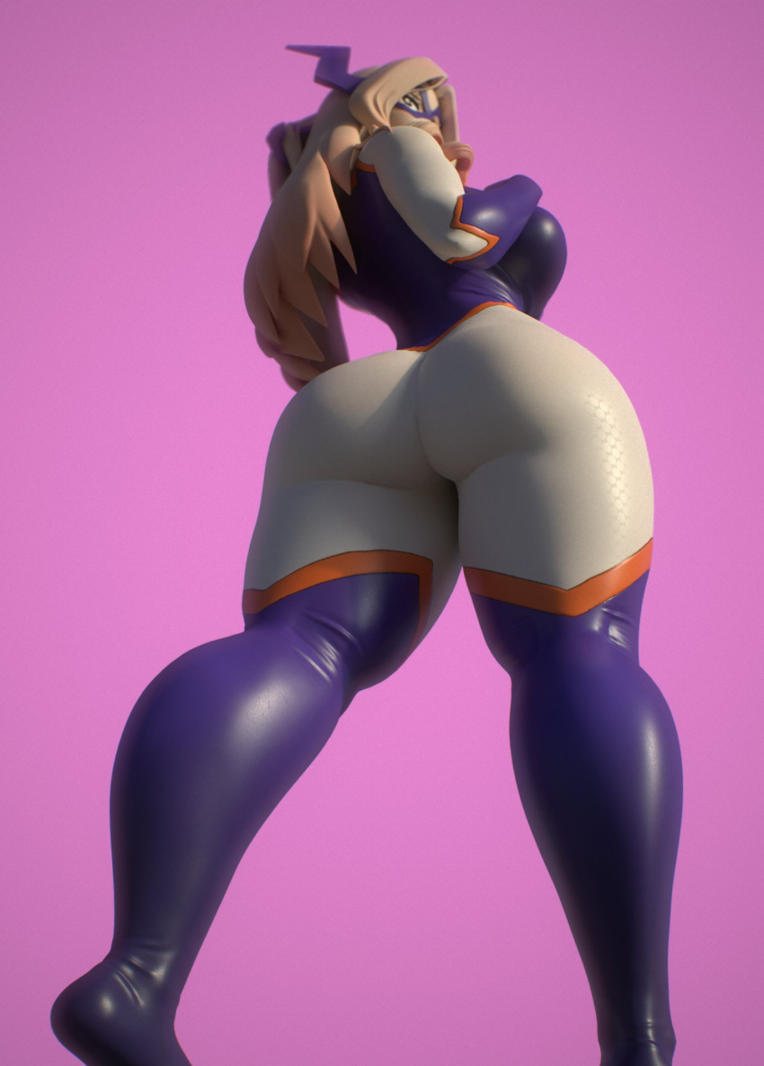 1girls 3d blonde_hair bodysuit costume domino_mask hand_in_hair hand_on_breast hero_outfit_(mha) huge_ass huge_breasts looking_back milf mount_lady my_hero_academia purple_background standing tagme thick_legs thick_thighs thin_waist usukeninja voluptuous wide_hips yuu_takeyama