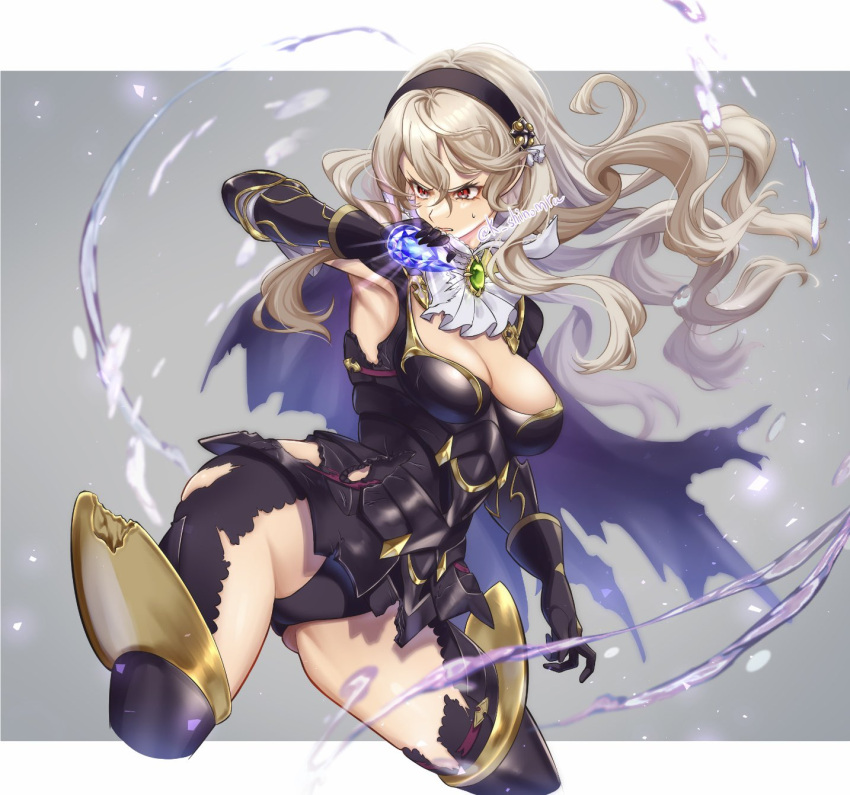 1girls alternate_costume ass_visible_through_thighs bare_thighs black_panties cleavage corrin_(female)_(nohr_noble)_(fire_emblem) corrin_(fire_emblem) corrin_(fire_emblem)_(female) dragon dragon_girl fire_emblem fire_emblem_fates fire_emblem_heroes hips inner_thighs karashino long_hair medium_breasts nintendo official_alternate_costume panties pointy_ears red_eyes ripped_clothing solo thighs torn_clothes underwear visible_underwear white_hair