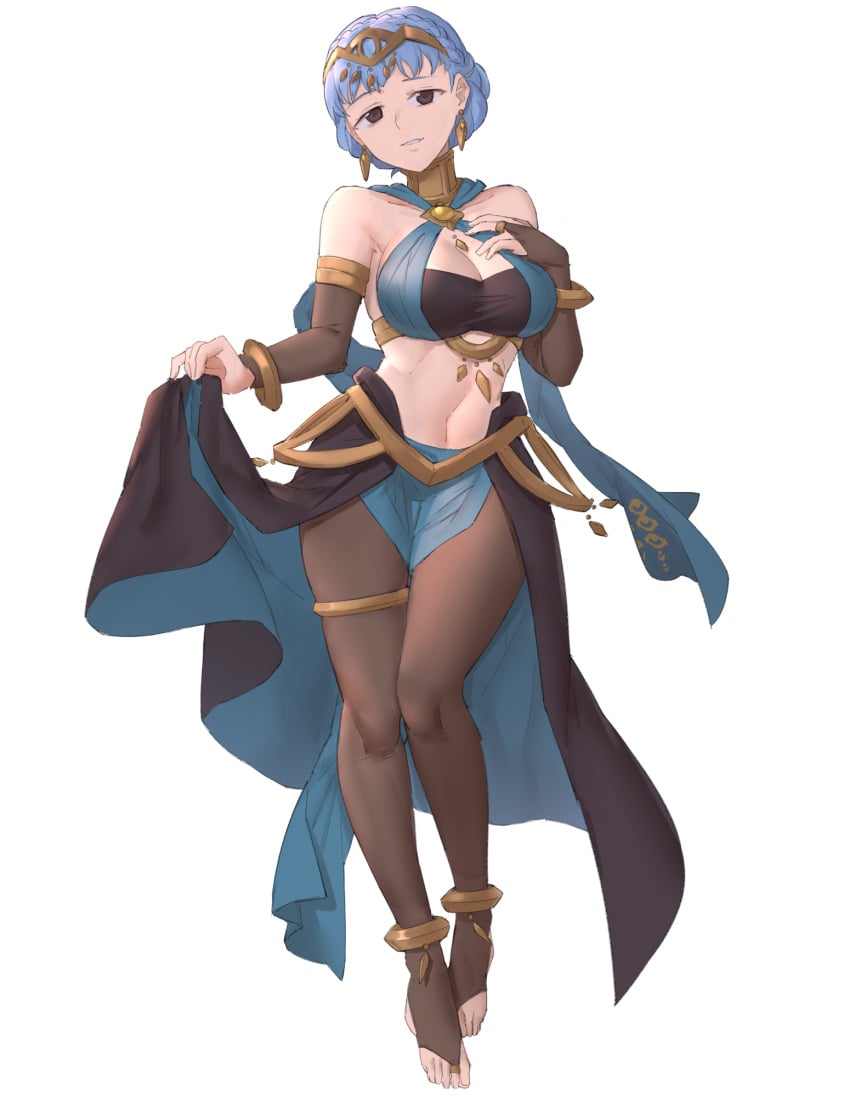 1girls alternate_costume anklet blue_hair bracelet braid bridal_gauntlets circlet cosplay crown_braid dancer dorothea_arnault dorothea_arnault_(cosplay) dorothea_arnault_(plegian)_(cosplay) ebinku elbow_gloves female female_only fire_emblem fire_emblem:_three_houses fire_emblem_heroes gloves hand_on_own_chest highres jewelry looking_at_viewer marianne_von_edmund navel nintendo pantyhose parted_lips pelvic_curtain plegian red_eyes smile solo thigh_ring