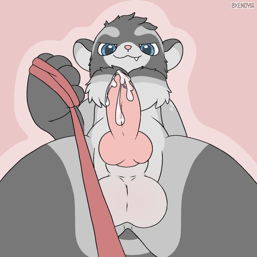 animal_genitalia anthro balls bodily_fluids canid canine first_person_view genital_fluids genitals hi_res holding_leash holding_object hybrid knot leash leashed_pov male mammal penis precum procyonid raccoon raccoon_dog sheath solo submissive submissive_pov tanuki viewer_on_leash xen_(xenoyia) xenoyia_(artist)