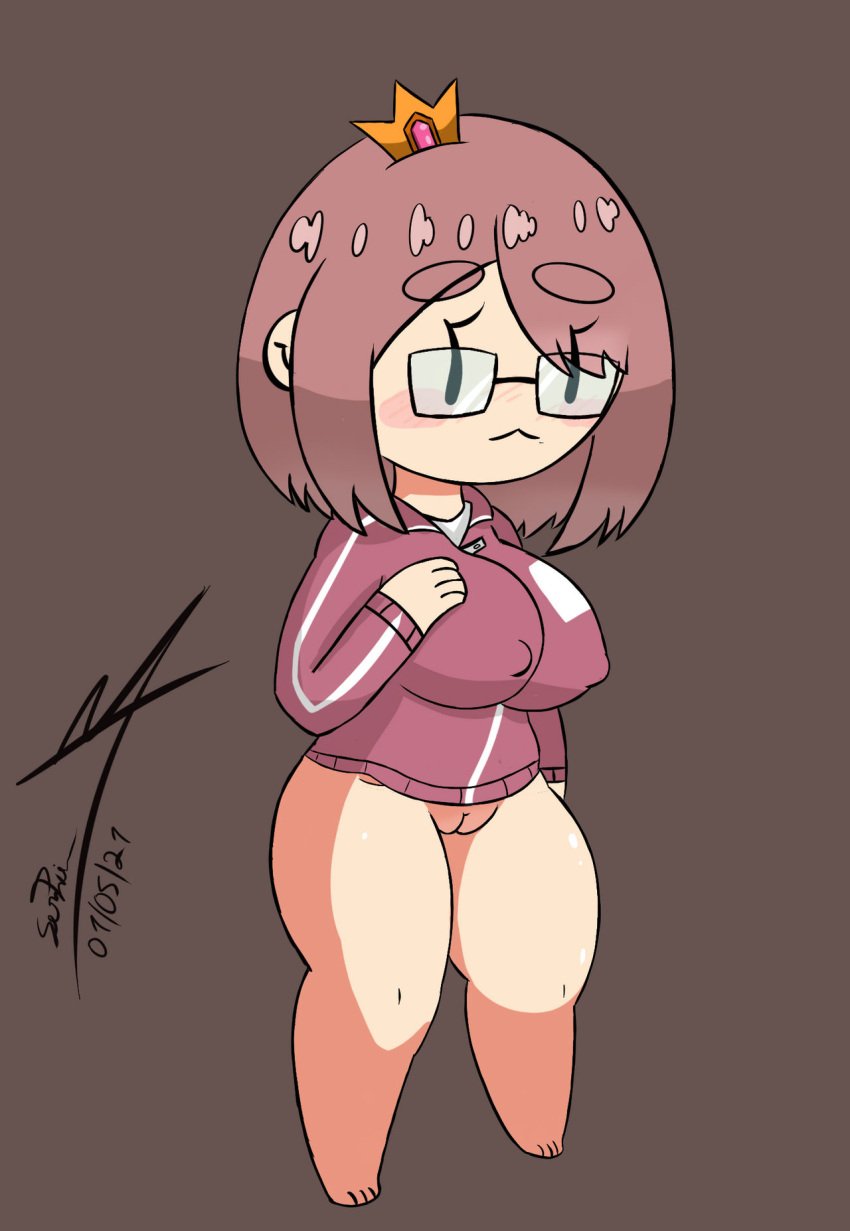 1girls 2021 2d big_breasts bottomless breasts chibi crown fan_character female gdseraphim glasses mob_face naked nipples nipples_visible_through_clothing nude oc princess_and_conquest pussy short_hair shortstack solo solo_female solo_focus thick_thighs watermark